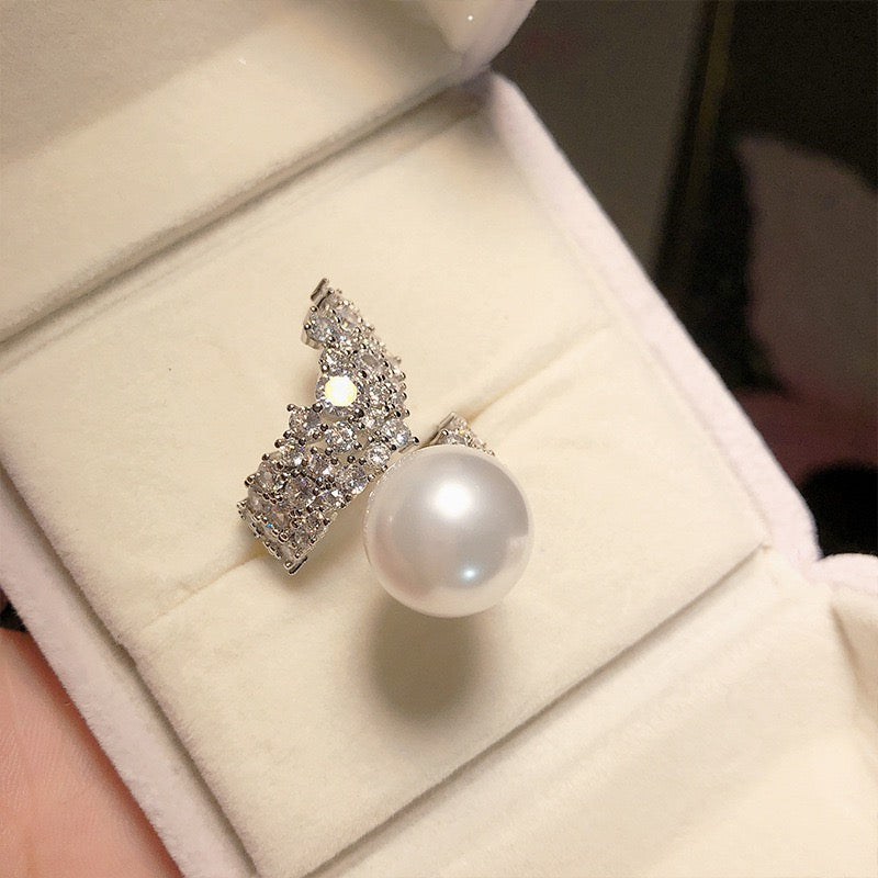 FENGSHUI - 37 Explosive diamond set natural pearl ring superior feeling shell beads，High order bright zircon necklace earrings