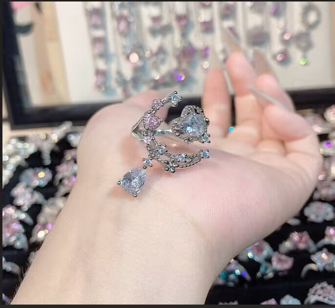 FENG SHUI - 32 Explosive high carbon diamond high quality ultra flash cherry blossom powder zirconium female ring collection advanced design sense ring