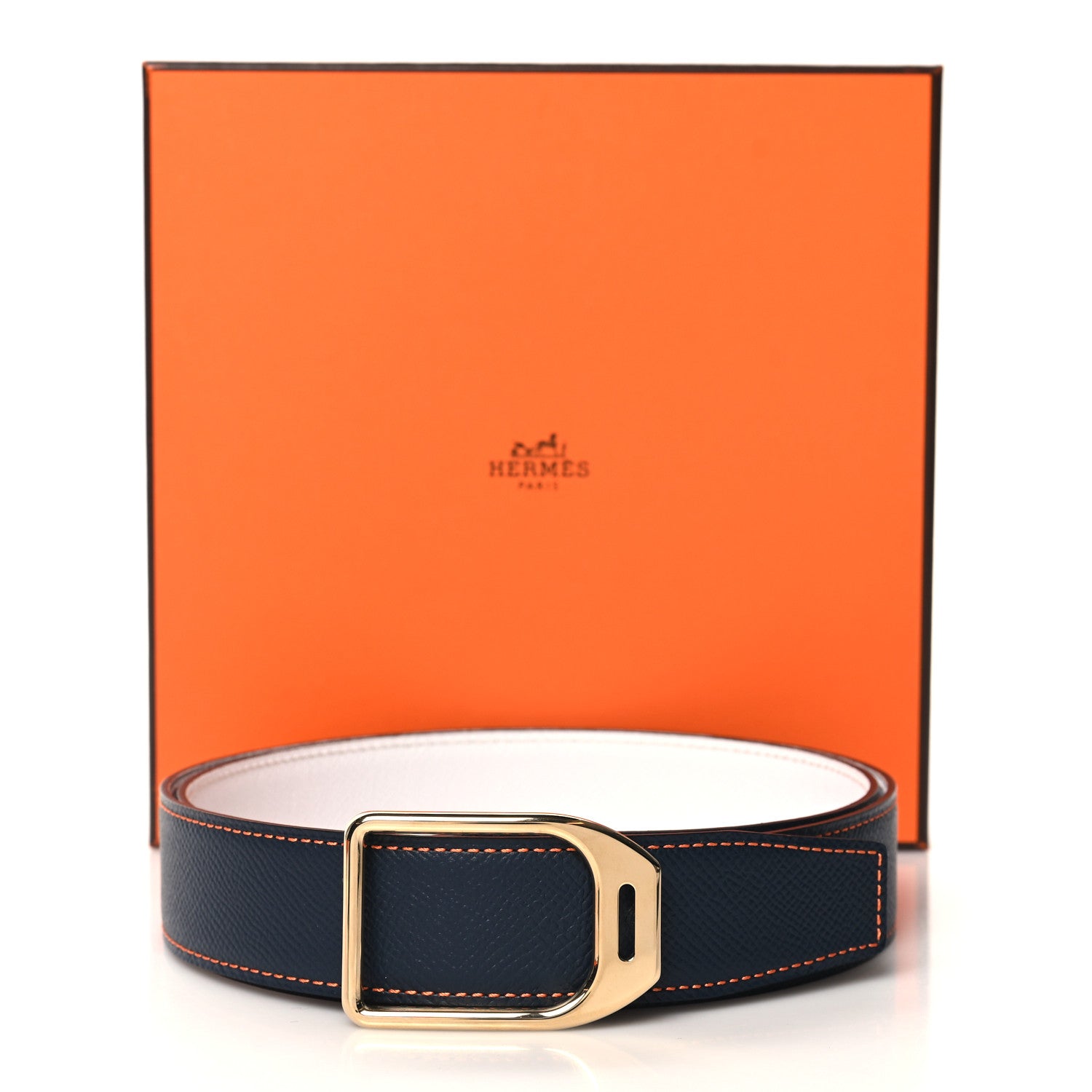 Epsom Belt 38mm 90 36 Bleu Indigo White Orange