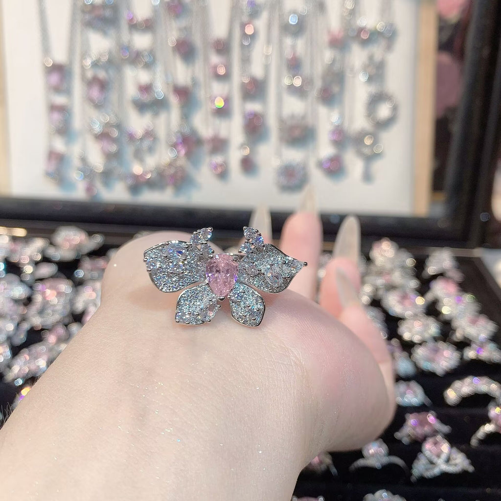 FENG SHUI - 33 Bright zircon cherry blossom pink diamond ring for women