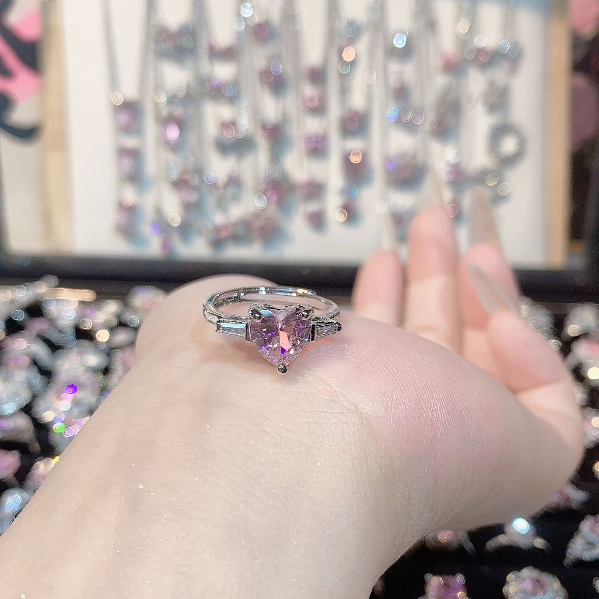 FENG SHUI - 33 Bright zircon cherry blossom pink diamond ring for women