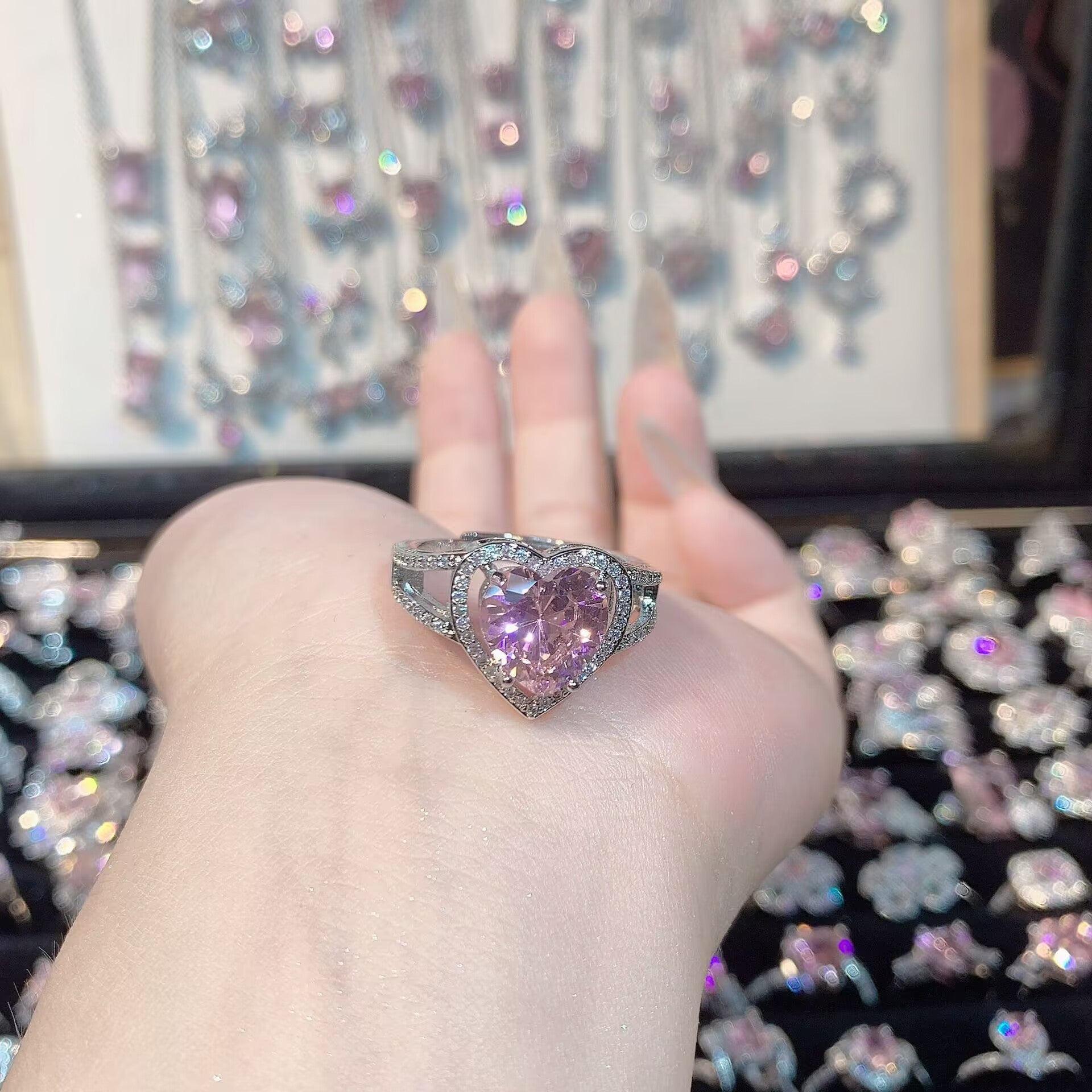 FENG SHUI - 33 Bright zircon cherry blossom pink diamond ring for women