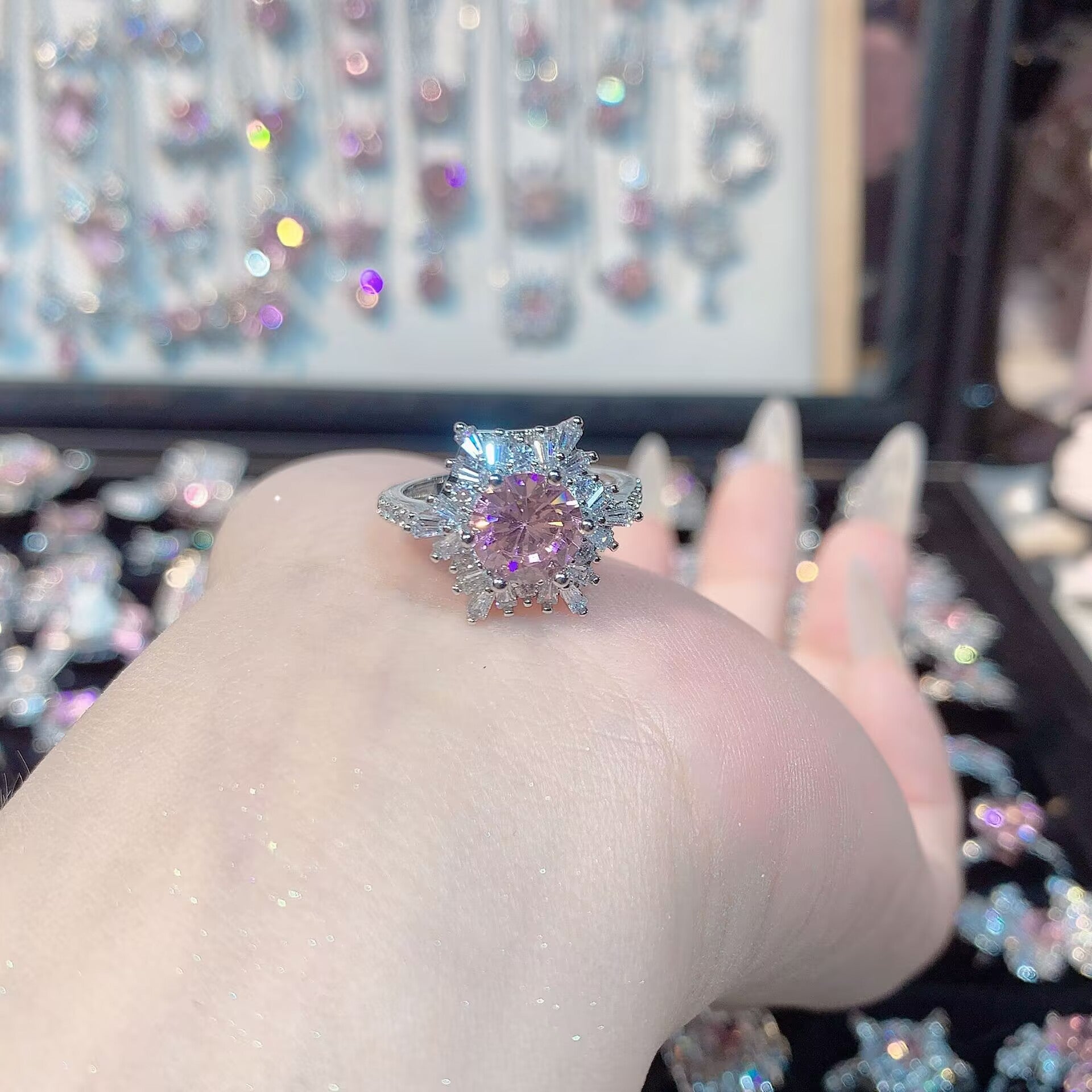 FENG SHUI - 33 Bright zircon cherry blossom pink diamond ring for women