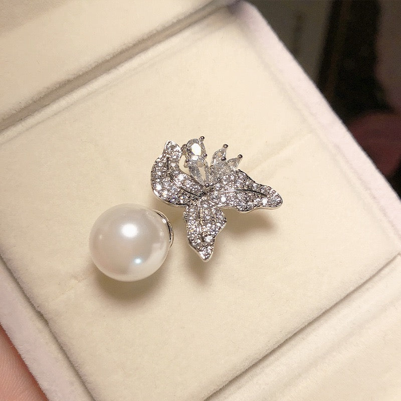 FENGSHUI - 37 Explosive diamond set natural pearl ring superior feeling shell beads，High order bright zircon necklace earrings