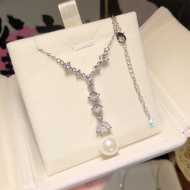 FENGSHUI - 37 Explosive diamond set natural pearl ring superior feeling shell beads，High order bright zircon necklace earrings