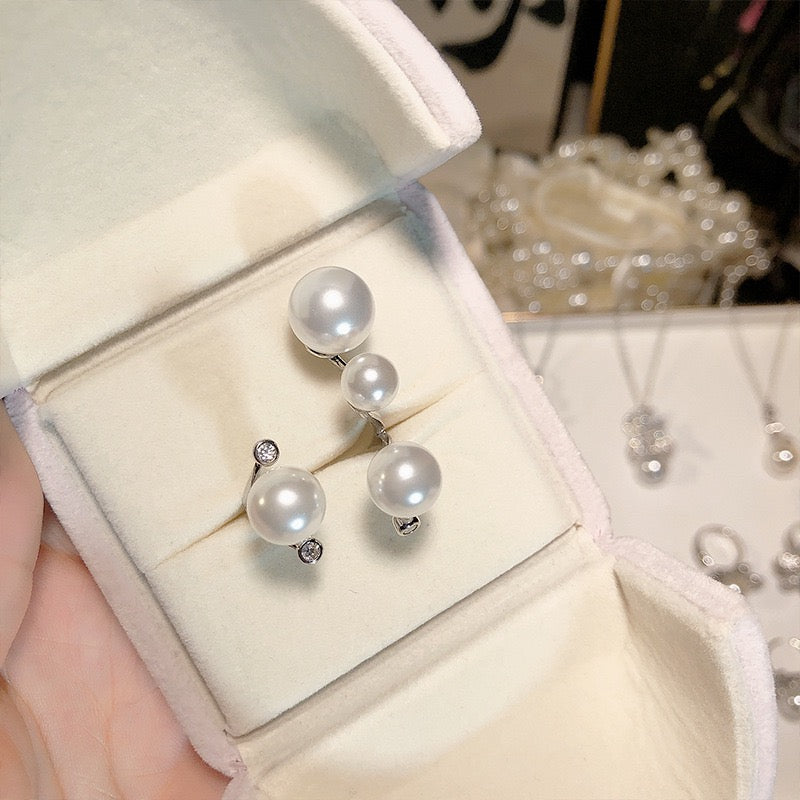 FENGSHUI - 37 Explosive diamond set natural pearl ring superior feeling shell beads，High order bright zircon necklace earrings