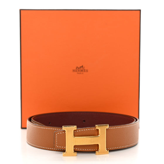Epsom 32mm Striee H Belt 80 32 Gold Rouge H