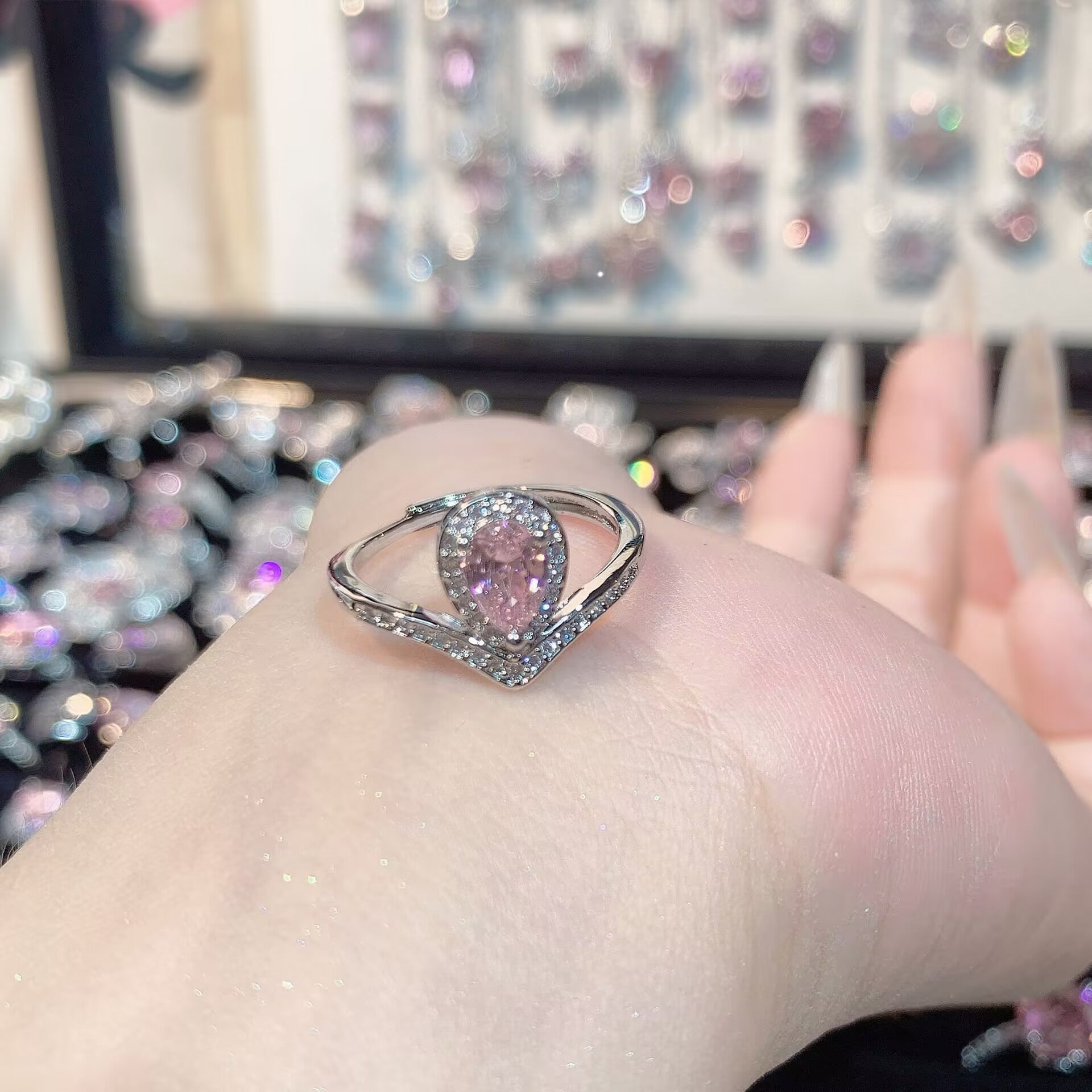 FENG SHUI - 33 Bright zircon cherry blossom pink diamond ring for women