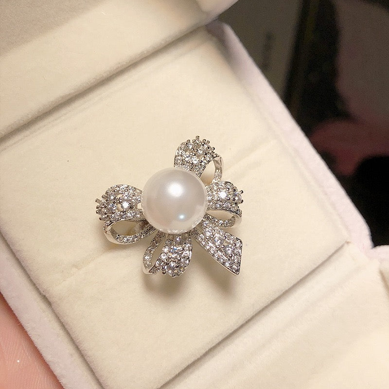 FENGSHUI - 37 Explosive diamond set natural pearl ring superior feeling shell beads，High order bright zircon necklace earrings