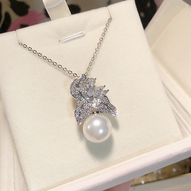 FENGSHUI - 37 Explosive diamond set natural pearl ring superior feeling shell beads，High order bright zircon necklace earrings