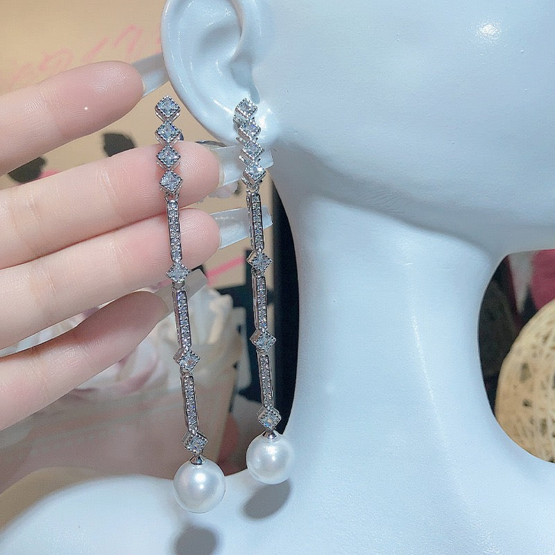 FENGSHUI - 37 Explosive diamond set natural pearl ring superior feeling shell beads，High order bright zircon necklace earrings