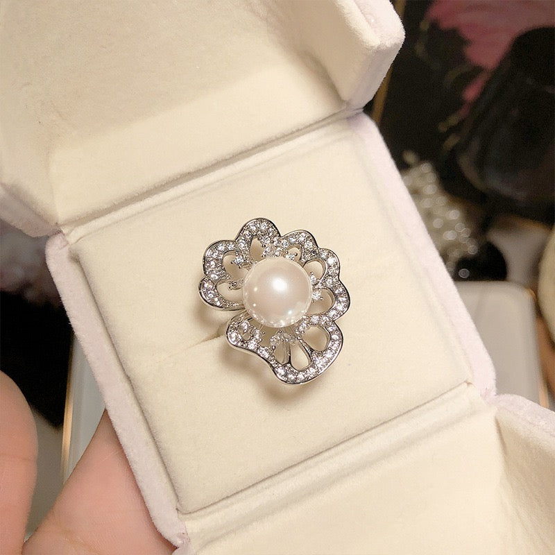 FENGSHUI - 37 Explosive diamond set natural pearl ring superior feeling shell beads，High order bright zircon necklace earrings