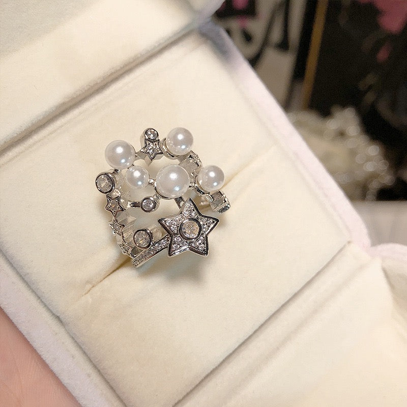 FENGSHUI - 37 Explosive diamond set natural pearl ring superior feeling shell beads，High order bright zircon necklace earrings