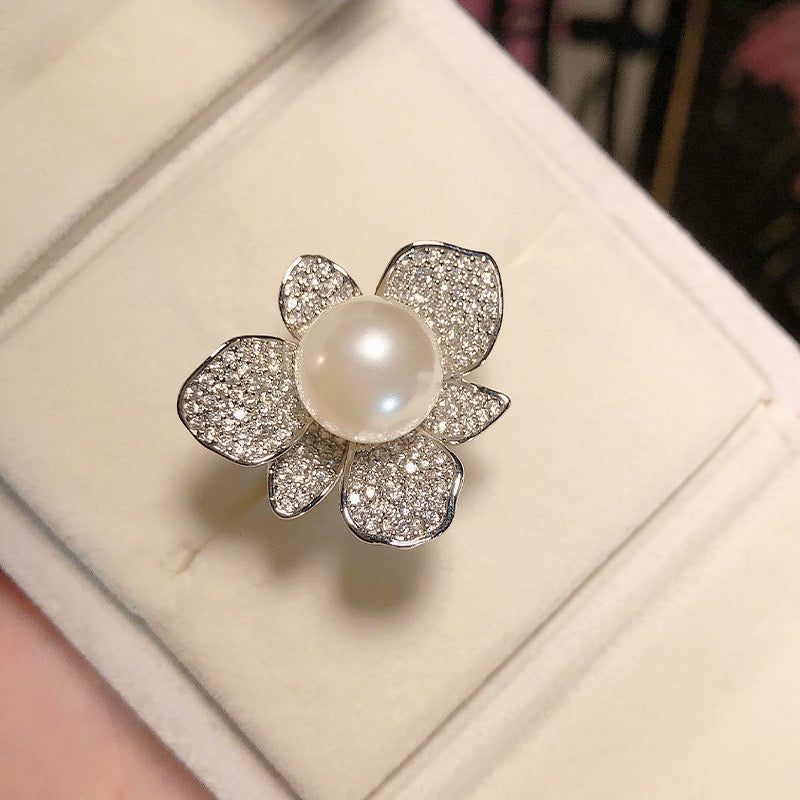 FENGSHUI - 37 Explosive diamond set natural pearl ring superior feeling shell beads，High order bright zircon necklace earrings