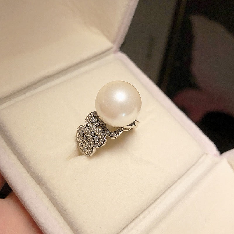 FENGSHUI - 37 Explosive diamond set natural pearl ring superior feeling shell beads，High order bright zircon necklace earrings