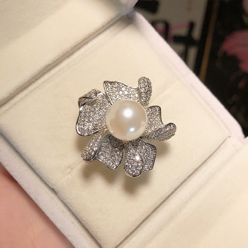 FENGSHUI - 37 Explosive diamond set natural pearl ring superior feeling shell beads，High order bright zircon necklace earrings