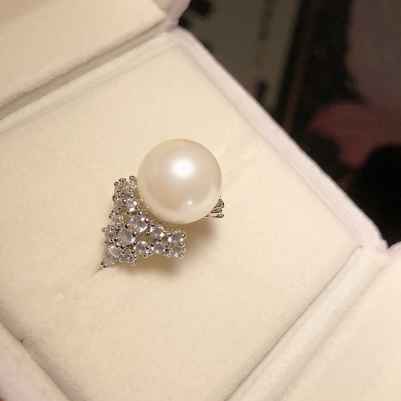 FENGSHUI - 37 Explosive diamond set natural pearl ring superior feeling shell beads，High order bright zircon necklace earrings