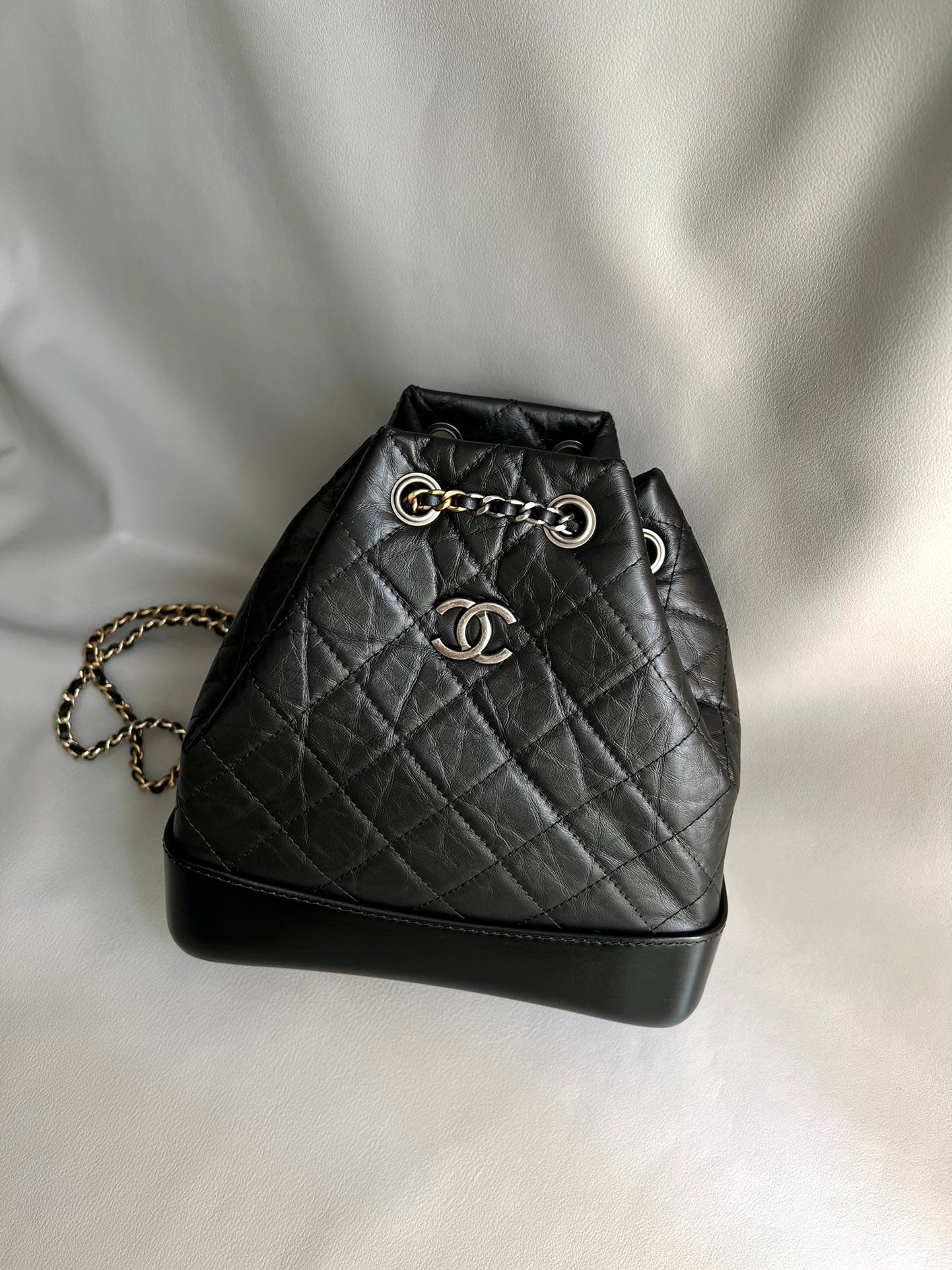 CHANEL-24P Gabrielle backpack bag golden/sliver