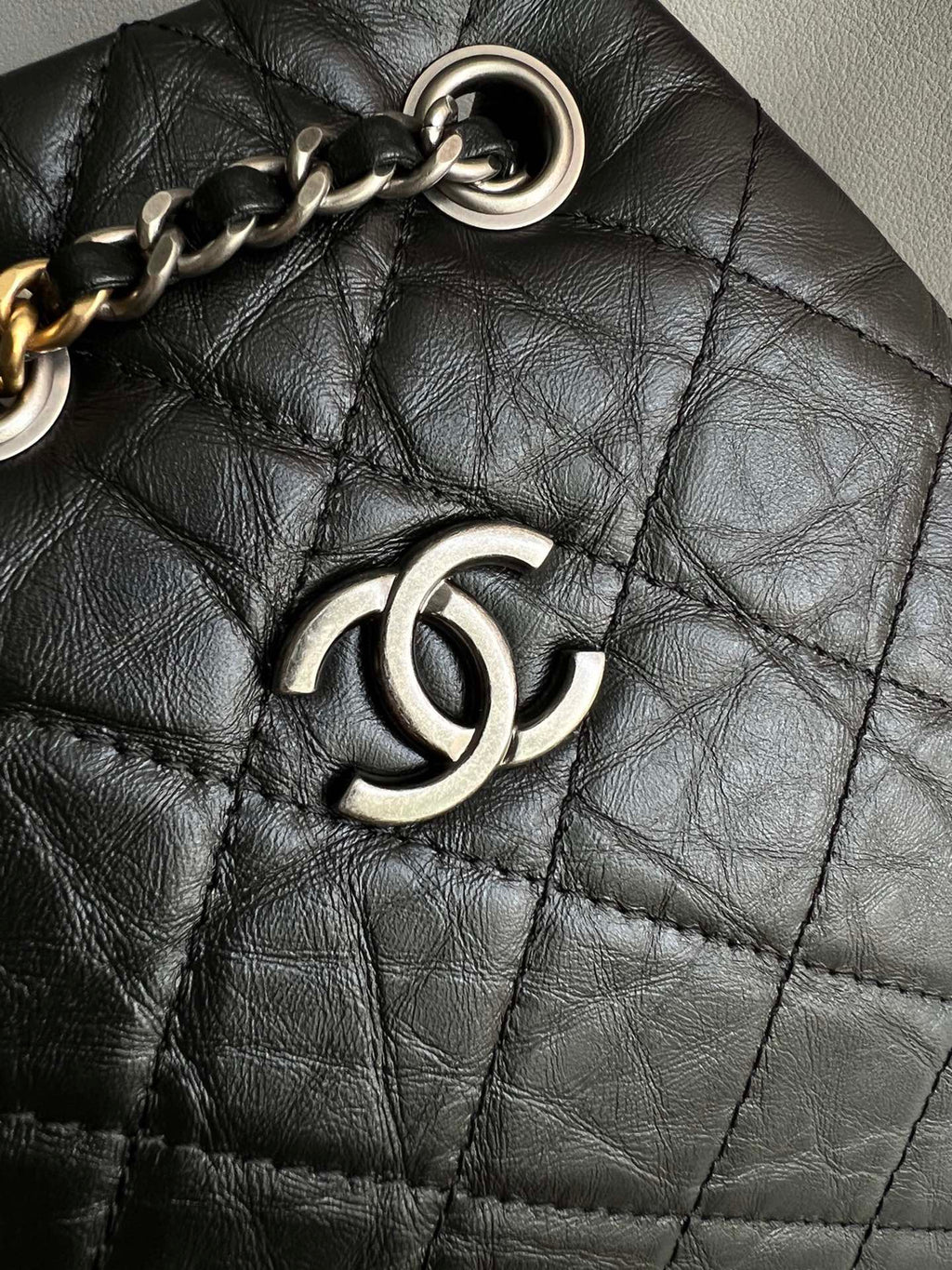 CHANEL-24P Gabrielle backpack bag golden/sliver