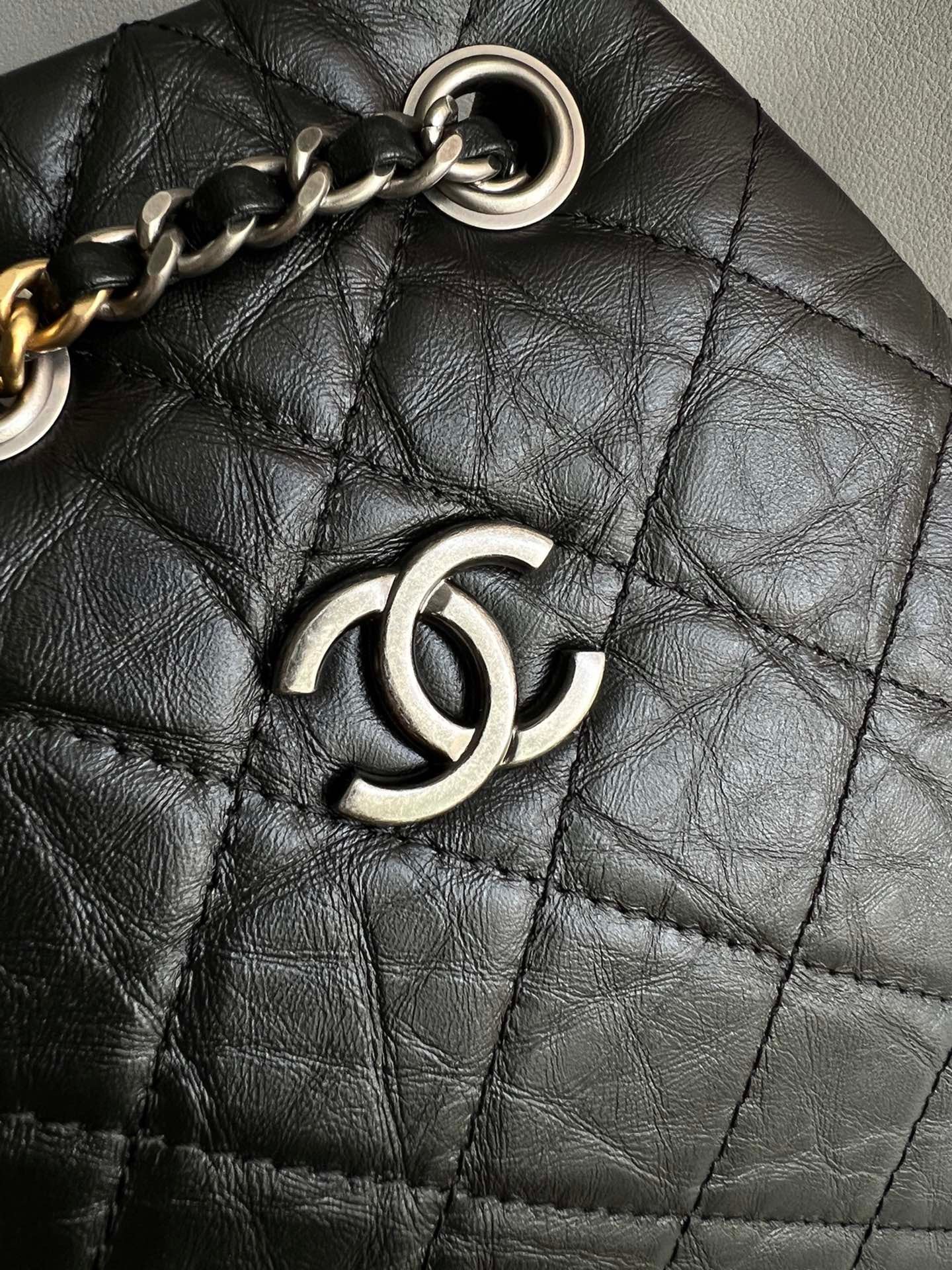 CHANEL-24P Gabrielle backpack bag golden/sliver