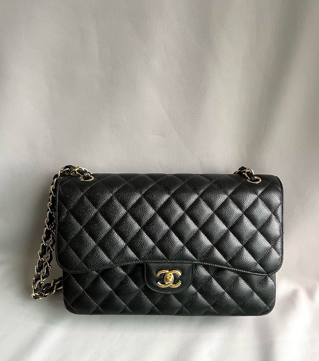 CHANEL- Classic Jumbo Flag bag golden/sliver
