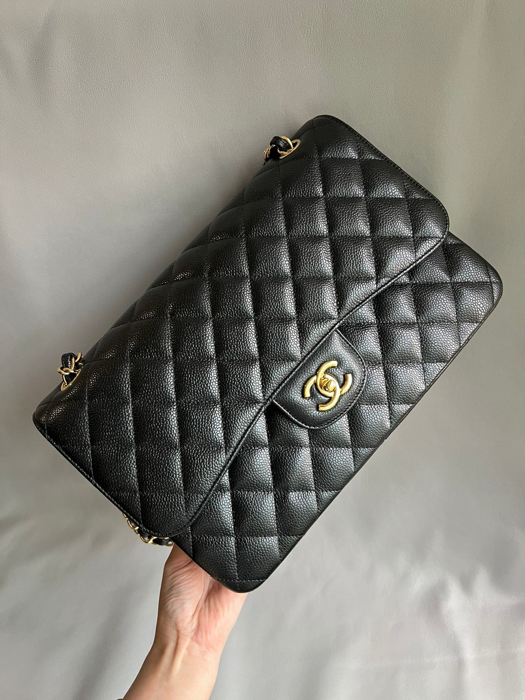 CHANEL- Classic Jumbo Flag bag golden/sliver