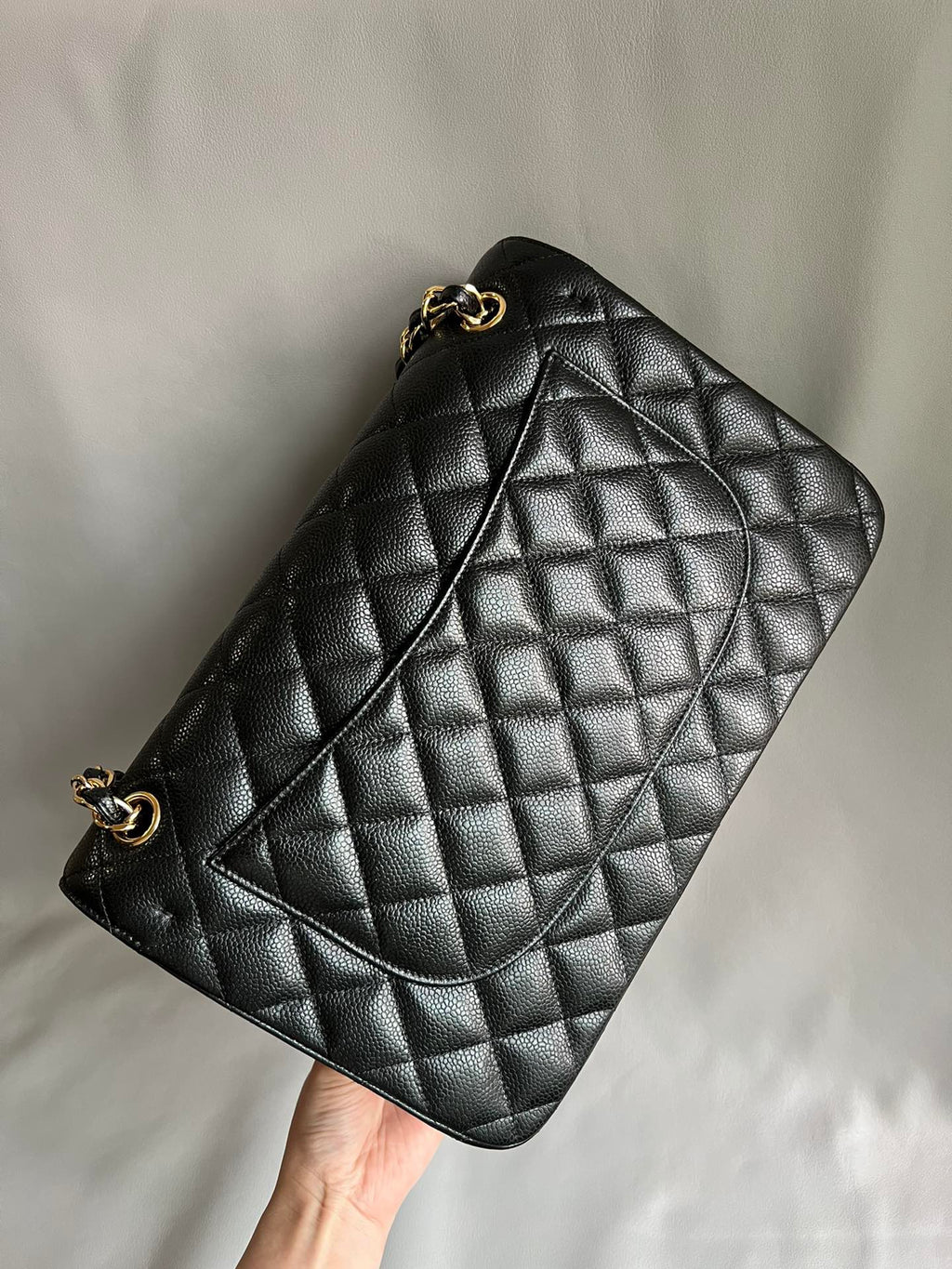 CHANEL- Classic Jumbo Flag bag golden/sliver