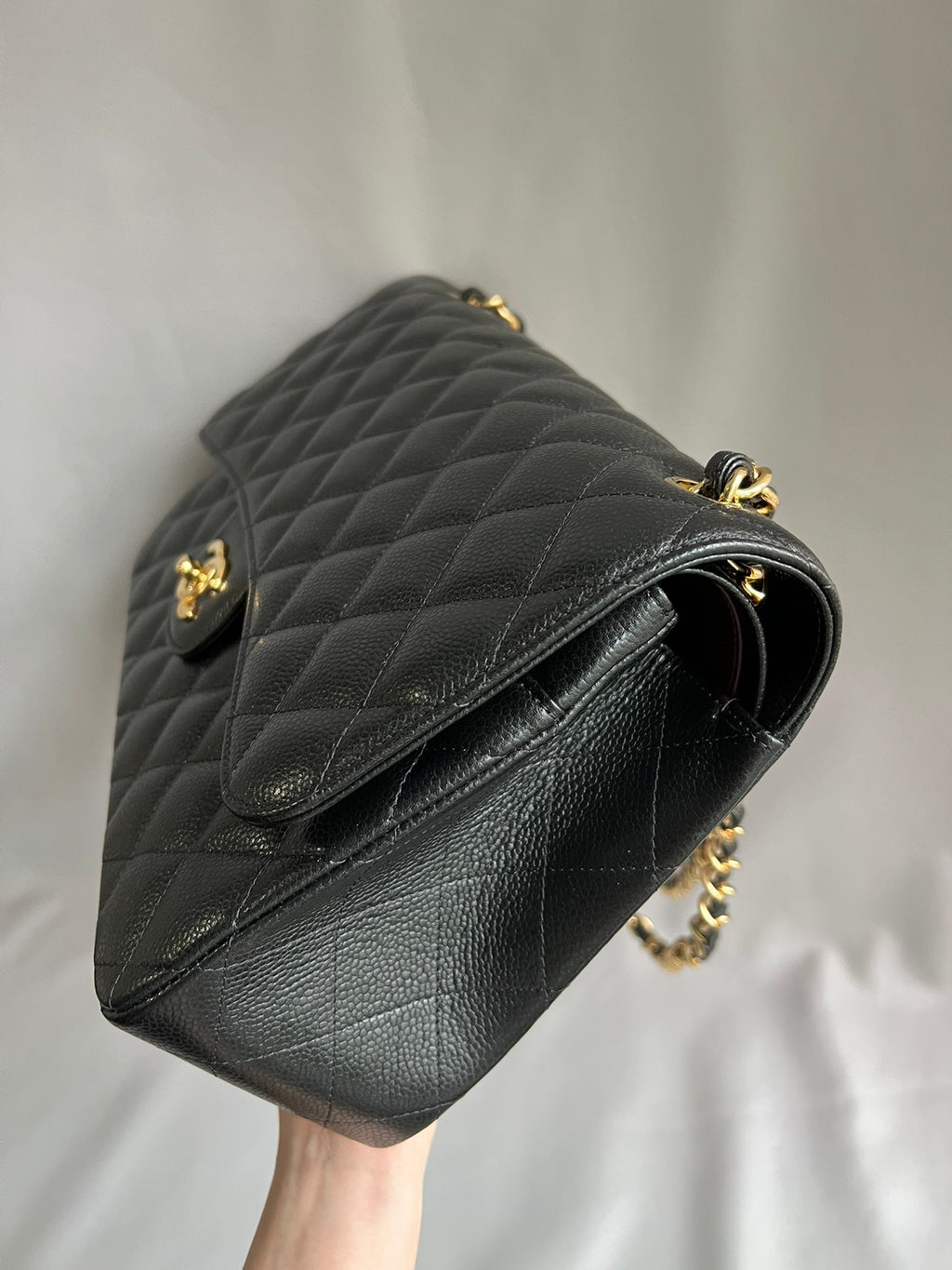 CHANEL- Classic Jumbo Flag bag golden/sliver