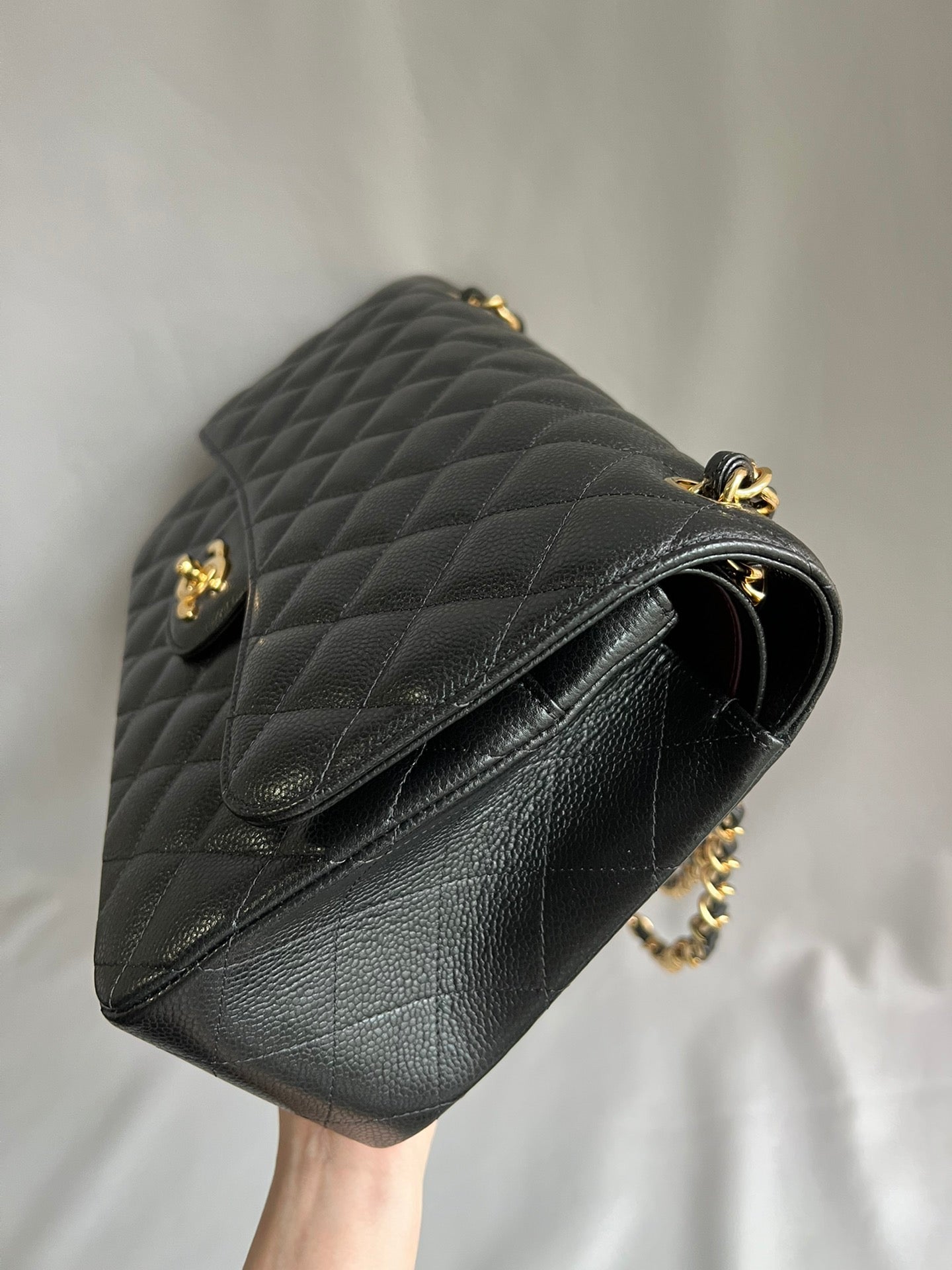 CHANEL- Classic Jumbo Flag bag golden/sliver
