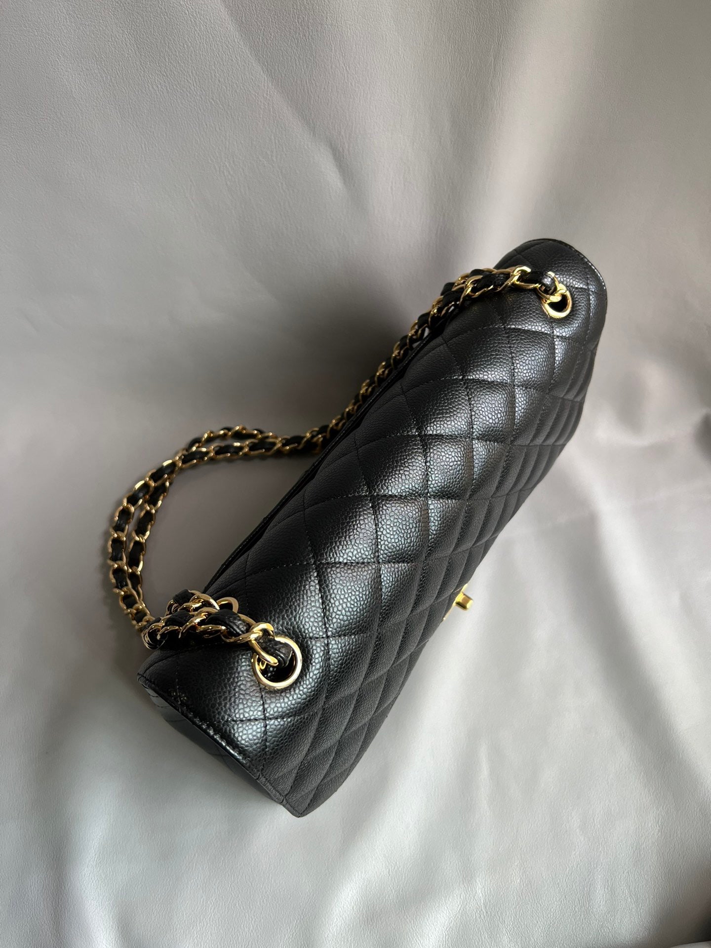 CHANEL- Classic Jumbo Flag bag golden/sliver