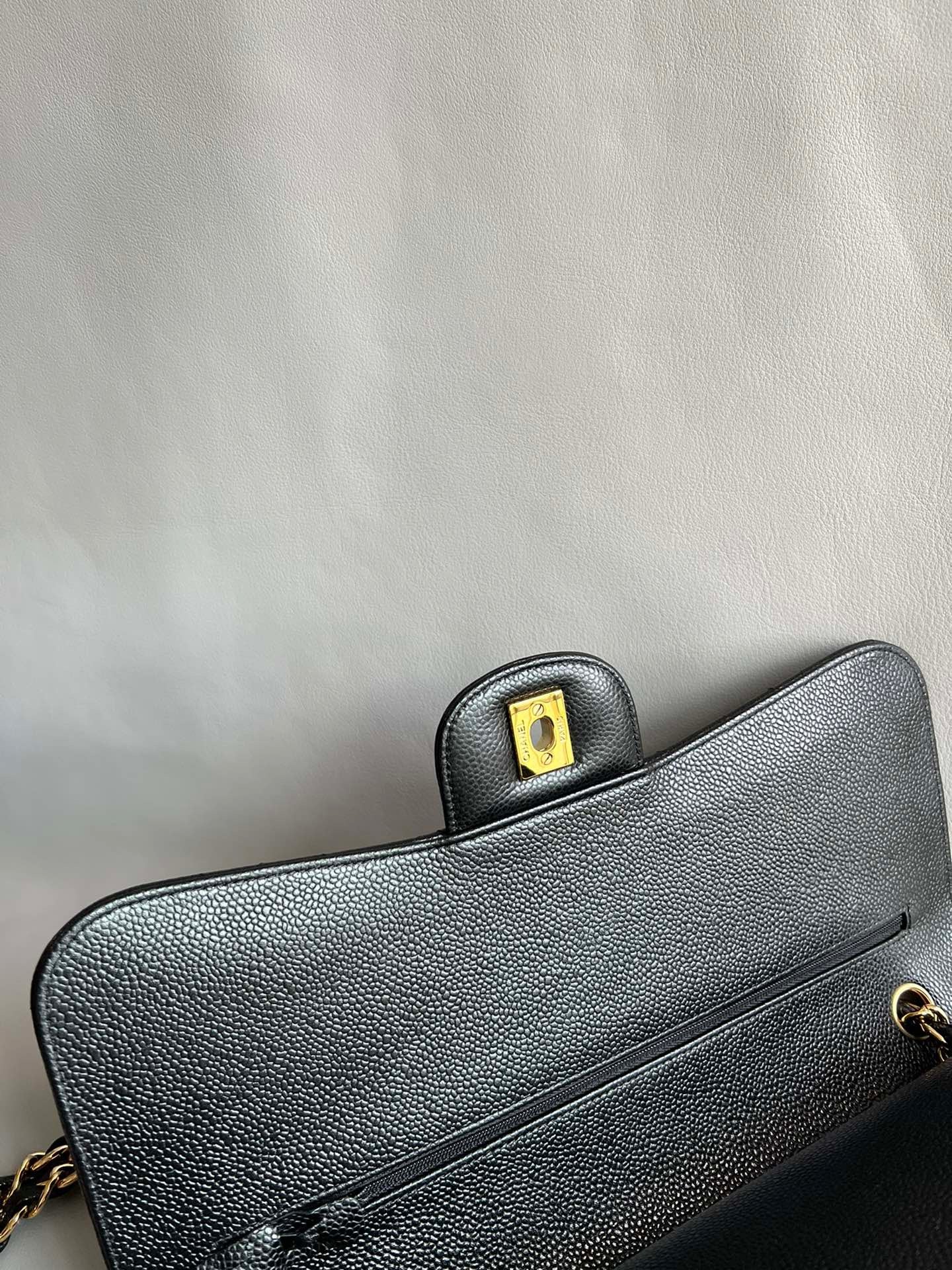 CHANEL- Classic Jumbo Flag bag golden/sliver