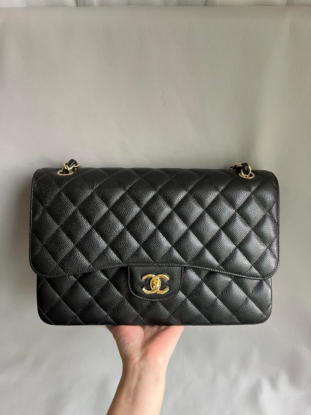 CHANEL- Classic Jumbo Flag bag golden/sliver