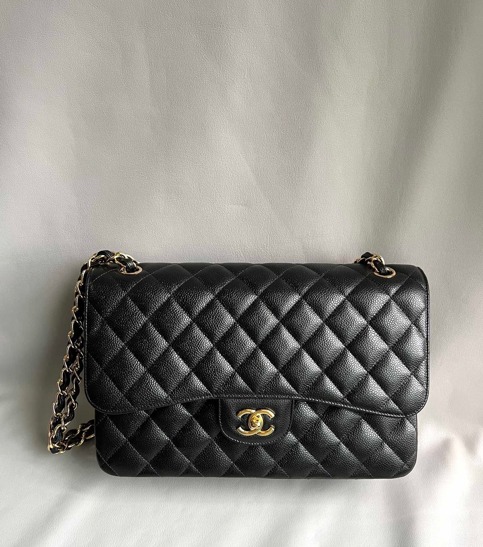 CHANEL- Classic Jumbo Flag bag golden/sliver