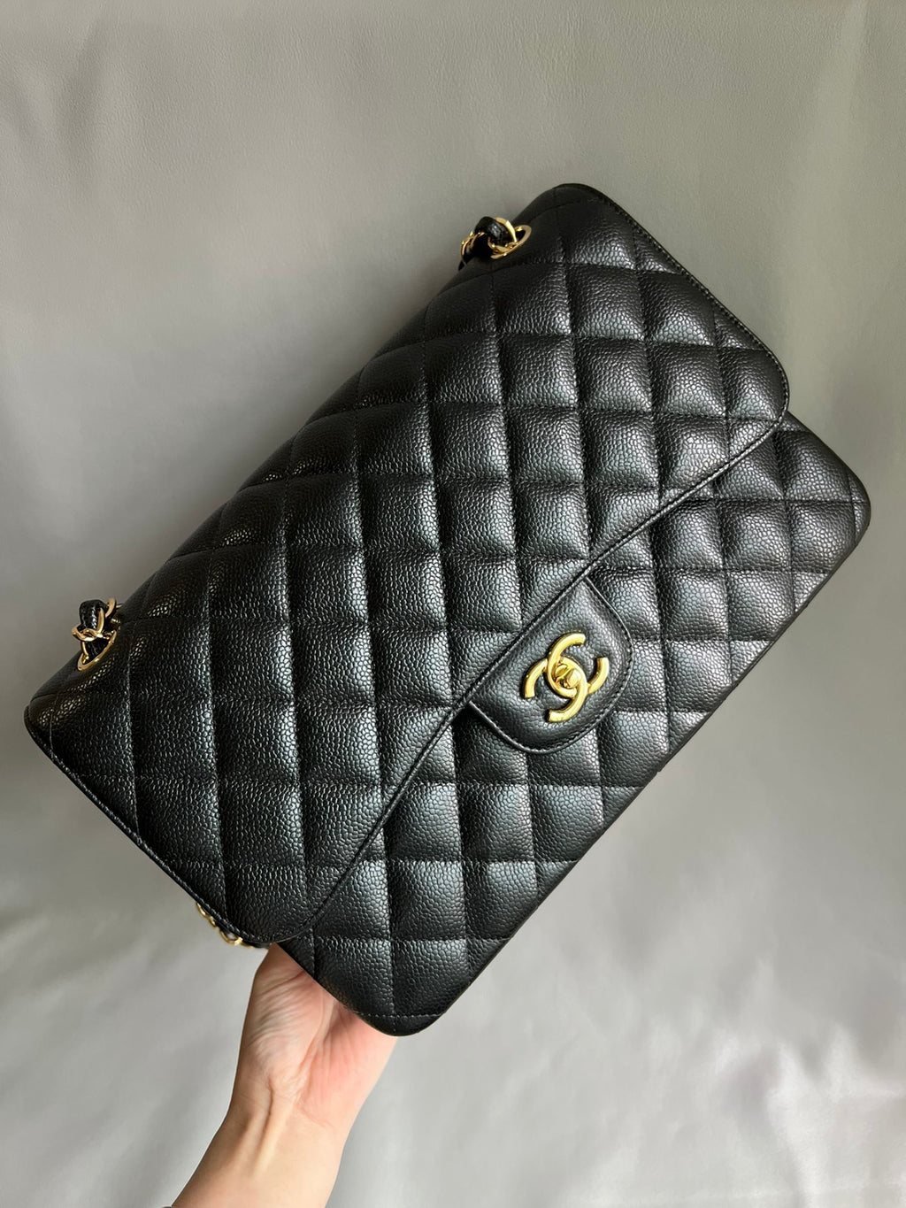 CHANEL- Classic Jumbo Flag bag golden/sliver