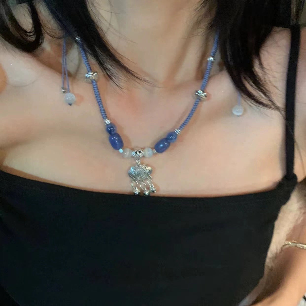 FENG SHUI - 4 New Chinese style retro ceramic butterfly bell pendant necklace new ethnic trench coat long necklace with accessories