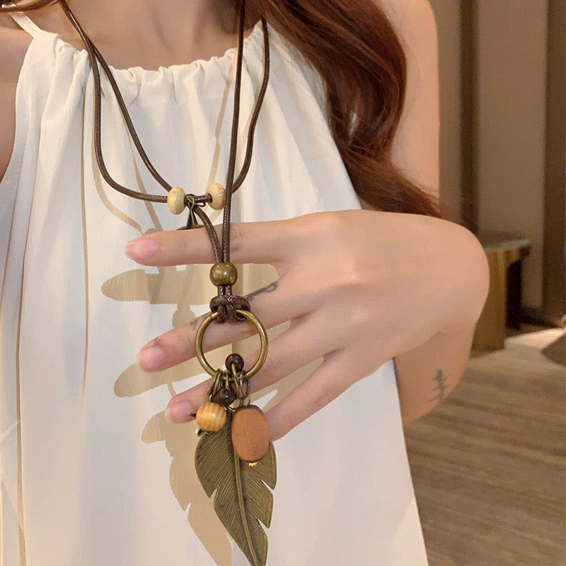 FENG SHUI - 4 New Chinese style retro ceramic butterfly bell pendant necklace new ethnic trench coat long necklace with accessories