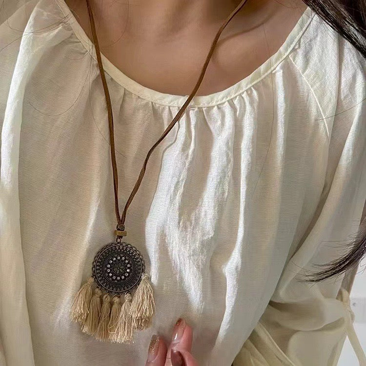 FENG SHUI - 4 New Chinese style retro ceramic butterfly bell pendant necklace new ethnic trench coat long necklace with accessories