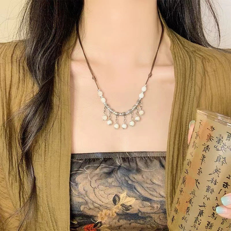 FENG SHUI - 4 New Chinese style retro ceramic butterfly bell pendant necklace new ethnic trench coat long necklace with accessories