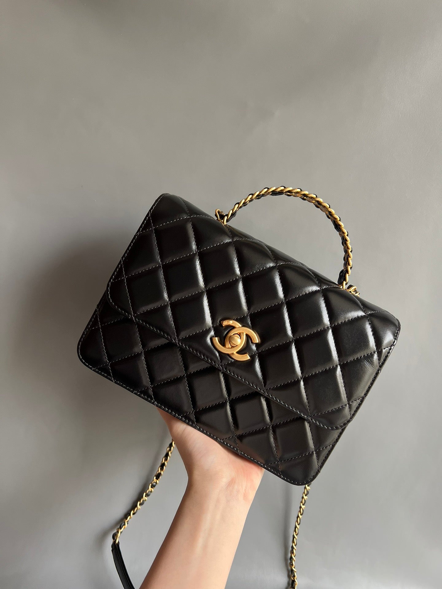 CHANEL- Handle Messenger bag Handle bag golden/sliver