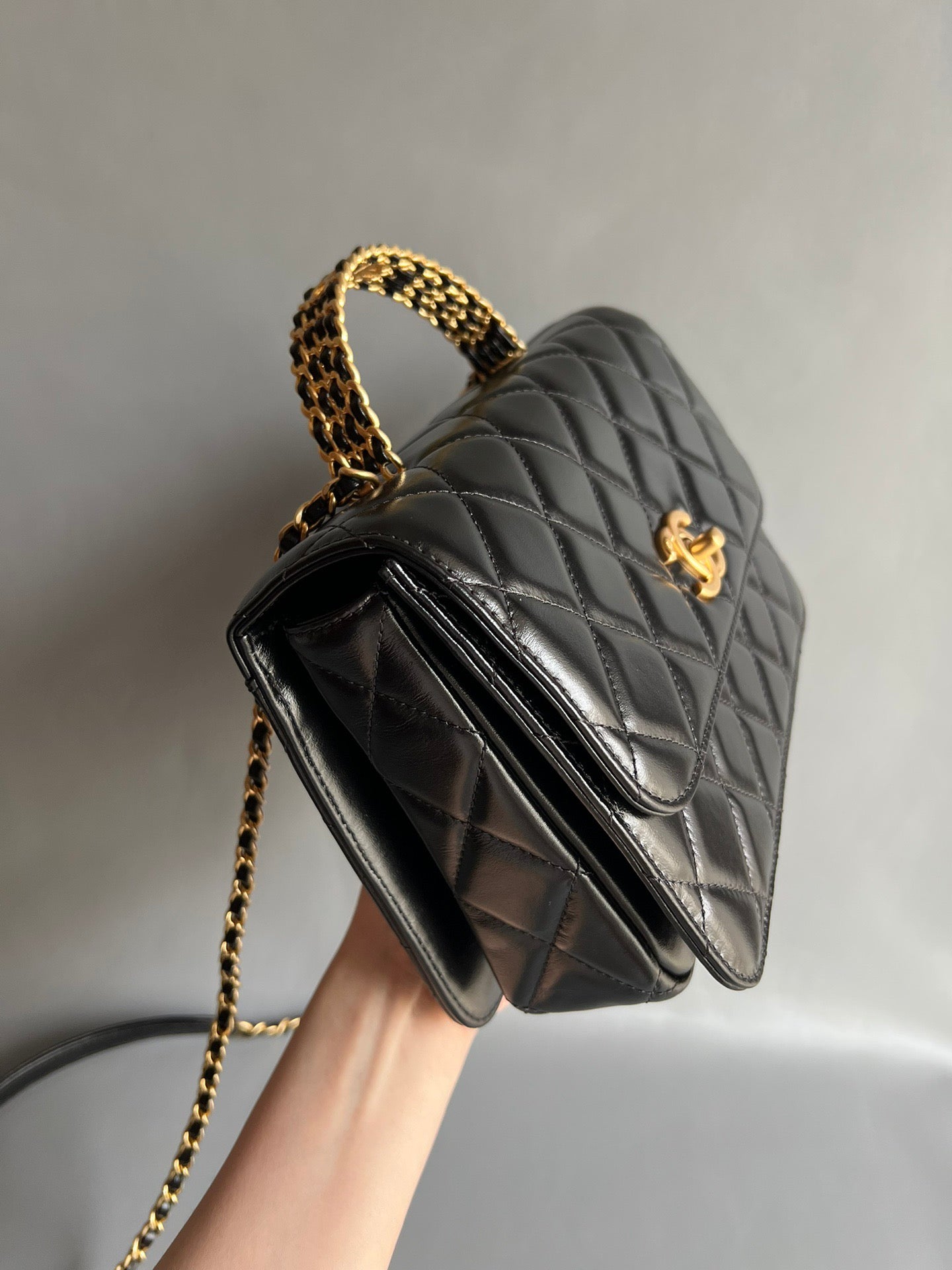 CHANEL- Handle Messenger bag Handle bag golden/sliver