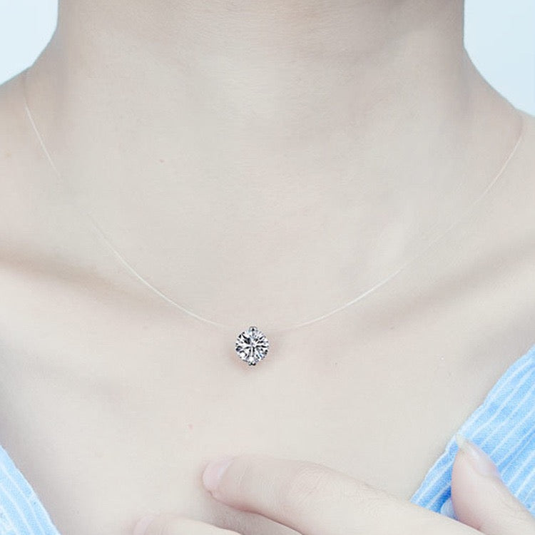 FENG SHUI - 2 S925 Silver transparent fishing line necklace Female collarbone chain temperament invisible mermaid tears single diamond pendant