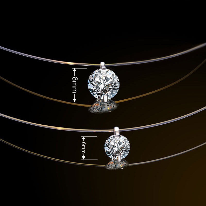 FENG SHUI - 2 S925 Silver transparent fishing line necklace Female collarbone chain temperament invisible mermaid tears single diamond pendant