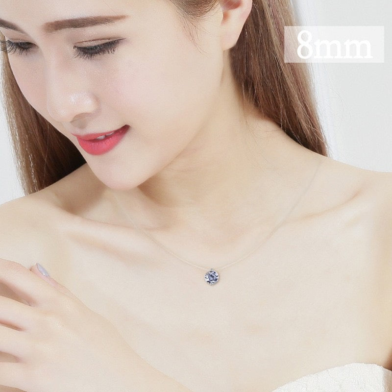 FENG SHUI - 2 S925 Silver transparent fishing line necklace Female collarbone chain temperament invisible mermaid tears single diamond pendant