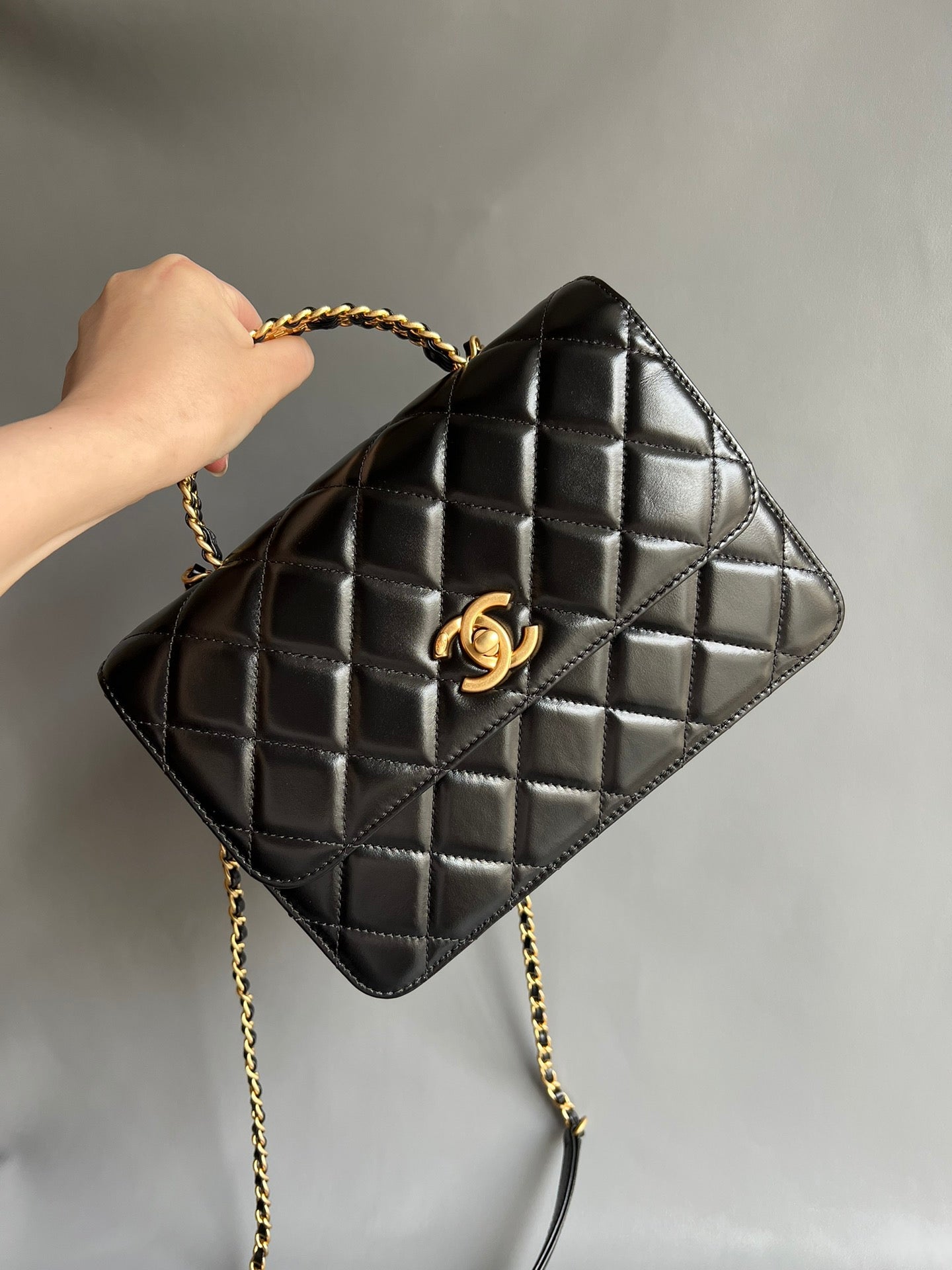 CHANEL- Handle Messenger bag Handle bag golden/sliver