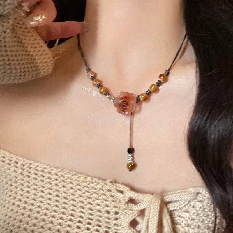 FENG SHUI - 4 New Chinese style retro ceramic butterfly bell pendant necklace new ethnic trench coat long necklace with accessories