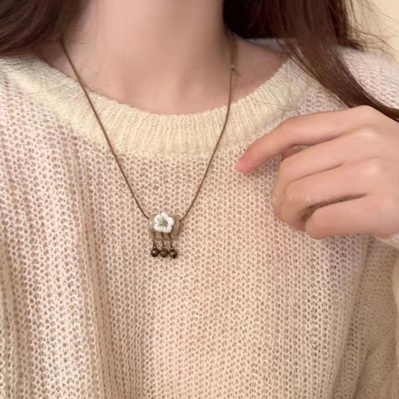 FENG SHUI - 4 New Chinese style retro ceramic butterfly bell pendant necklace new ethnic trench coat long necklace with accessories