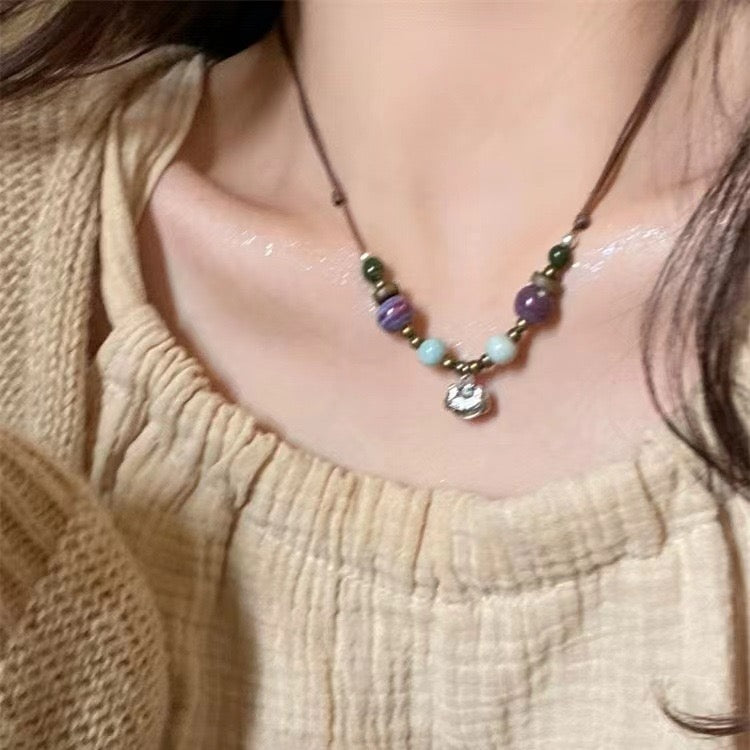 FENG SHUI - 4 New Chinese style retro ceramic butterfly bell pendant necklace new ethnic trench coat long necklace with accessories