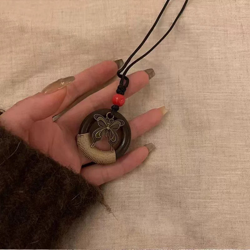 FENG SHUI - 4 New Chinese style retro ceramic butterfly bell pendant necklace new ethnic trench coat long necklace with accessories