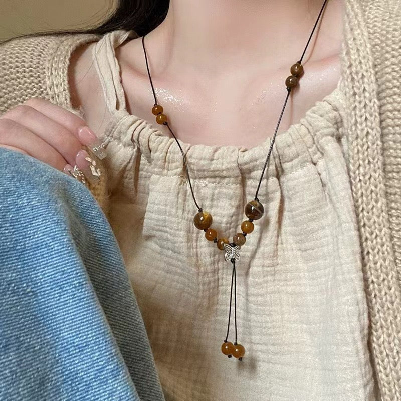 FENG SHUI - 4 New Chinese style retro ceramic butterfly bell pendant necklace new ethnic trench coat long necklace with accessories