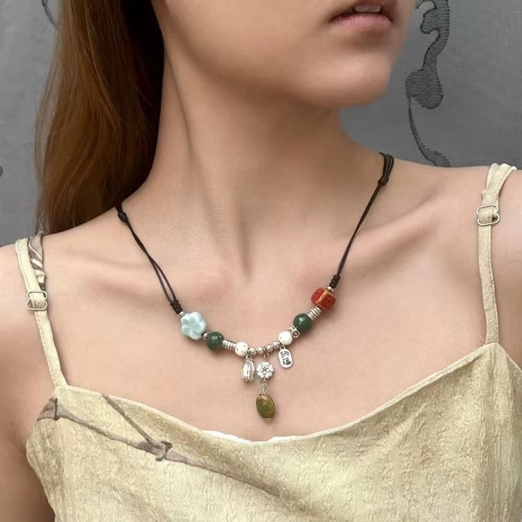 FENG SHUI - 4 New Chinese style retro ceramic butterfly bell pendant necklace new ethnic trench coat long necklace with accessories